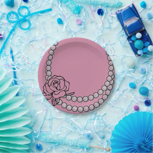 真珠およびばら色のネックレスの紙皿 ペーパープレート (パーティー)
