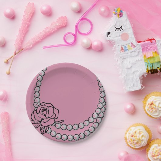 真珠およびばら色のネックレスの紙皿 ペーパープレート (パーティー)