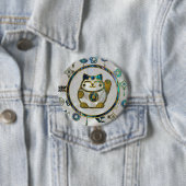 真珠およびアワビのManeki Nekoの幸運な猫 缶バッジ (インサイチュ)