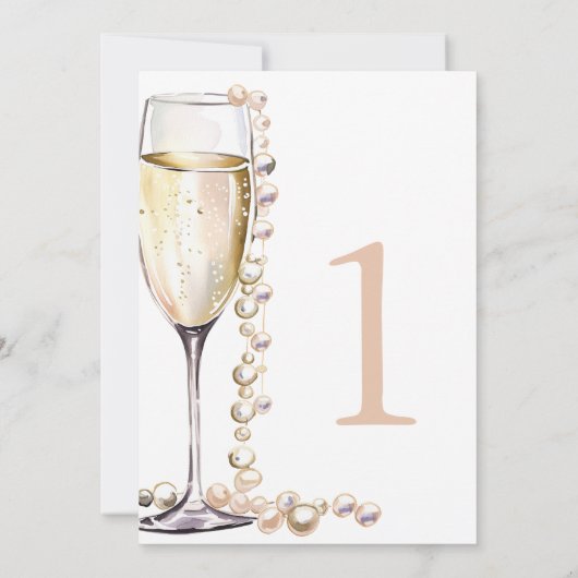 真珠およびプロセッコブライダルシャワー表番号 招待状 (裏面)