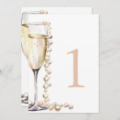 真珠およびプロセッコブライダルシャワー表番号 招待状 (正面/裏面)