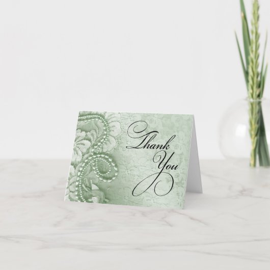 真珠およびレースは|の真新しい緑感謝していしています サンキューカード (正面)