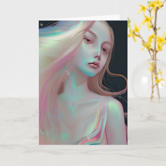 真珠かわいらし色の肌をした神秘的な女性 カード (黄色い花)