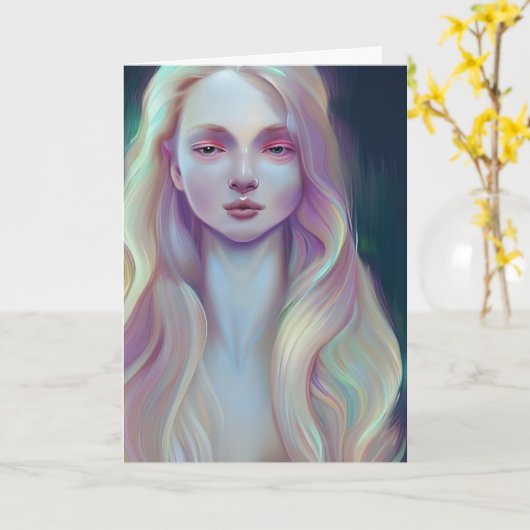 真珠かわいらし色の肌をした神秘的な女性 カード (黄色い花)