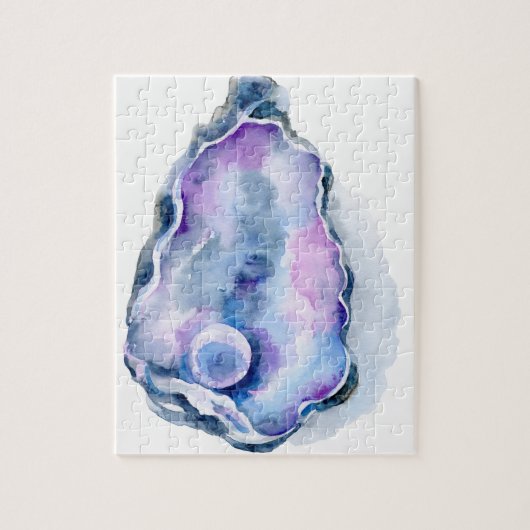 真珠が付いている水彩画のカキ貝 ジグソーパズル (縦)