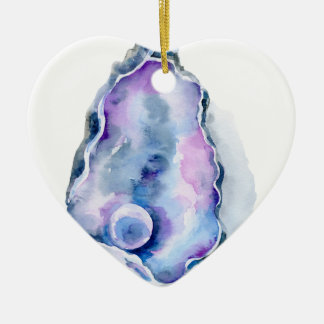 真珠が付いている水彩画のカキ貝 セラミックオーナメント