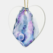 真珠が付いている水彩画のカキ貝 セラミックオーナメント (左)