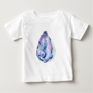 真珠が付いている水彩画のカキ貝 ベビーTシャツ
