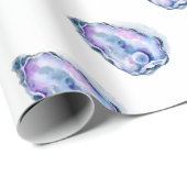 真珠が付いている水彩画のカキ貝 ラッピングペーパー (ロールコーナー)