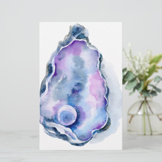 真珠が付いている水彩画のカキ貝 便箋 (スタンド正面)