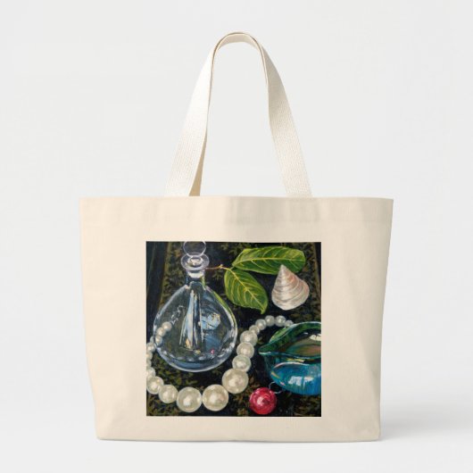 真珠が付いている静物画 ラージトートバッグ (正面)