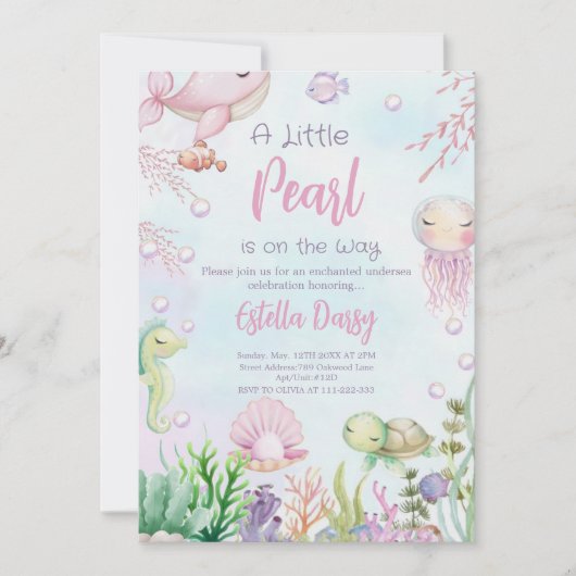 真珠が赤ちゃんシャワーの招待を受けている 招待状 (正面)
