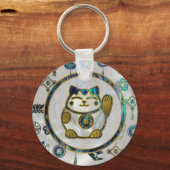 真珠とアワビの招き猫ラッキーキャット キーホルダー (正面)