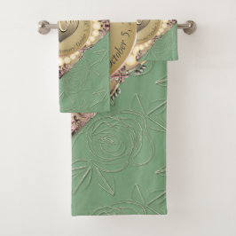 真珠とグリーンの30/12結婚周年 バスタオルセット