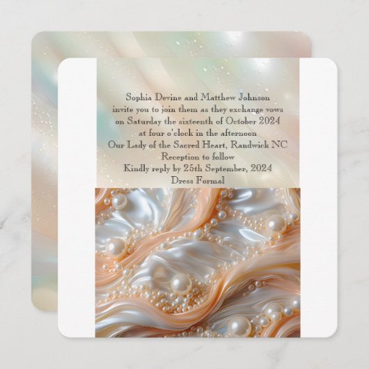 真珠とシェルのエレガント結婚式招待状 招待状 (正面/裏面)
