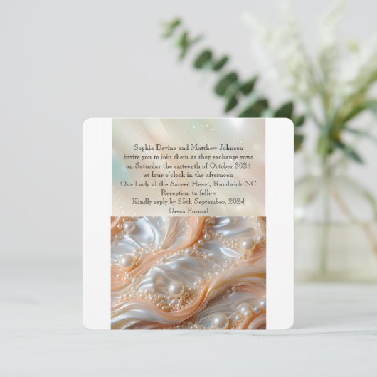 真珠とシェルのエレガント結婚式招待状 招待状 (スタンド正面)