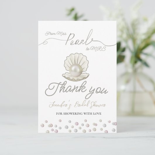 真珠とシェル真珠恋しく思コアへMRSブライダルシャワー サンキューカード (スタンド正面)
