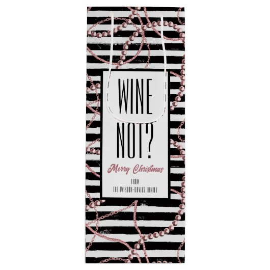 真珠とチェインストライプを持つワインではないヴィンテージ ワインギフトバッグ (正面)