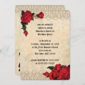 真珠とバラのヴィンテージ写真Sweet 16 招待状 (正面/裏面)