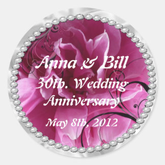 真珠とピンクのフローラスワーズは日付シールを保存 ラウンドシール