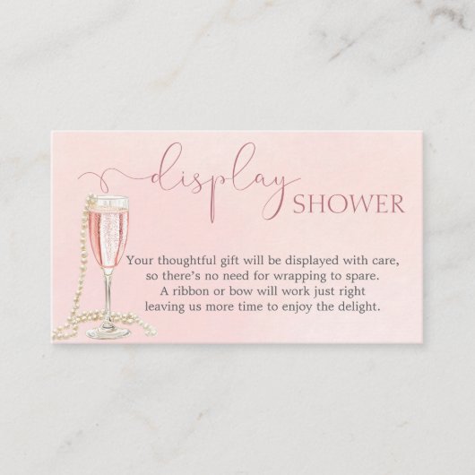真珠とピンクプロセッコブライダルディスプレイシャワー エンクロージャーカード (正面)