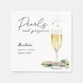 真珠とプロセッコのエレガント緑ブライダルシャワー スタンダードカクテルナプキン (正面)