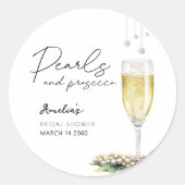 真珠とプロセッコのエレガント緑ブライダルシャワー ラウンドシール (正面)