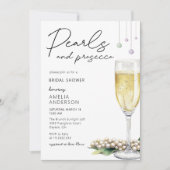 真珠とプロセッコのエレガント緑ブライダルシャワー 招待状 (正面)