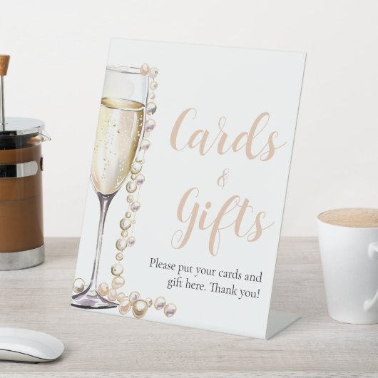 真珠とプロセッコのシャンパンカードとギフトサイン 台座サイン (インサイチュ)