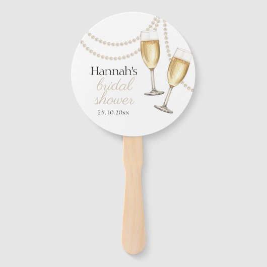 真珠とプロセッコのブライダルシャワーの好意 ハンドファン (正面)