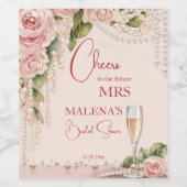 真珠とプロセッコのブライダルシャワーの好意 ワインラベル (シングルラベル)