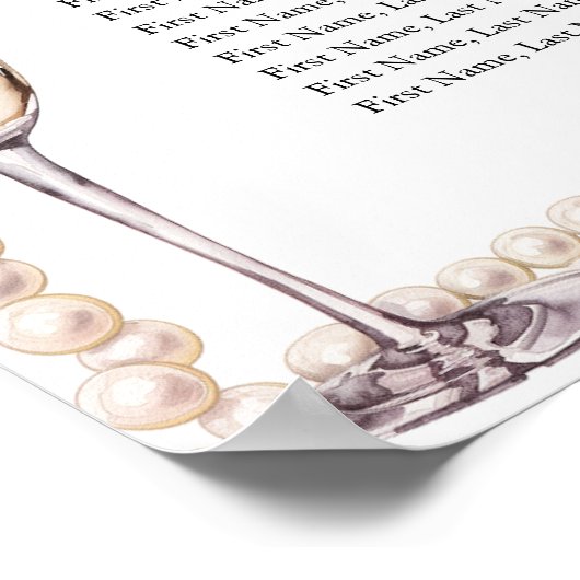 真珠とプロセッコのブライダルシャワーの座席表 ポスター (角)