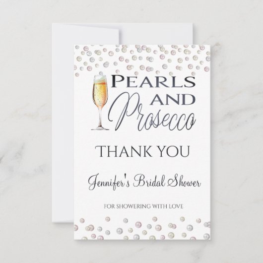 真珠とプロセッコのブライダルシャワーの恩恵 サンキューカード (正面)