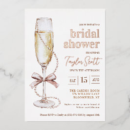 真珠とプロセッコのブライダルシャワーの招待 箔招待状