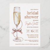 真珠とプロセッコのブライダルシャワーの招待 箔招待状 (正面)