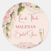 真珠とプロセッコのブライダルシャワーエレガントの恩恵 ラウンドシール (正面)