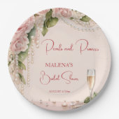 真珠とプロセッコのブライダルシャワーエレガント印刷 ペーパープレート (正面)