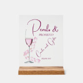 真珠とプロセッコのブライダルシャワーカードとギフト アクリルサイン (正面)