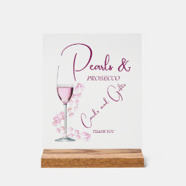 真珠とプロセッコのブライダルシャワーカードとギフト アクリルサイン
