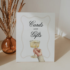 真珠とプロセッコのブライダルシャワーカード&ギフト 台座サイン