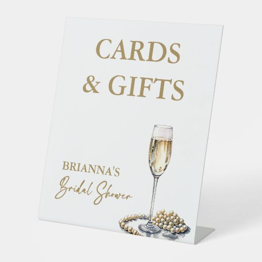 真珠とプロセッコのブライダルシャワーギフトサイン 台座サイン (正面)