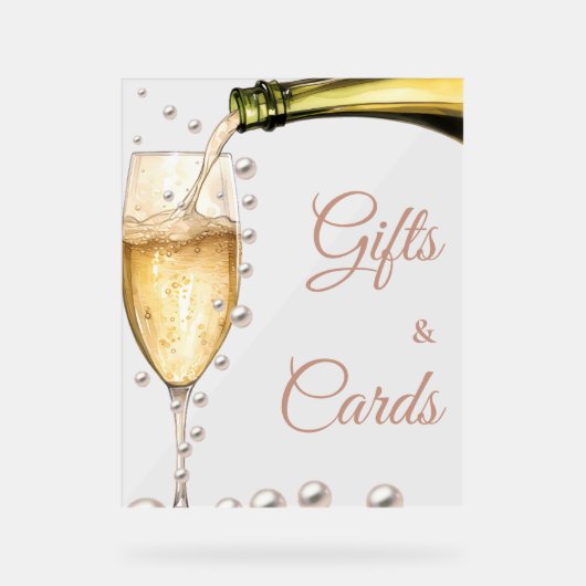真珠とプロセッコのブライダルシャワーギフト&カード アクリルサイン (正面)