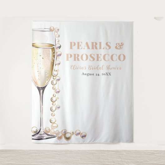 真珠とプロセッコのブライダルシャワー写真の背景 タペストリー (正面)