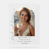 真珠とプロセッコのブライダルシャワー写真ようこそ アクリルサイン (正面)