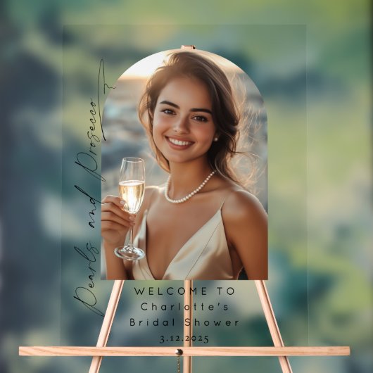 真珠とプロセッコのブライダルシャワー写真ようこそ アクリルサイン (ニュートラル)