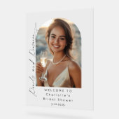 真珠とプロセッコのブライダルシャワー写真ようこそ アクリルサイン (傾斜)