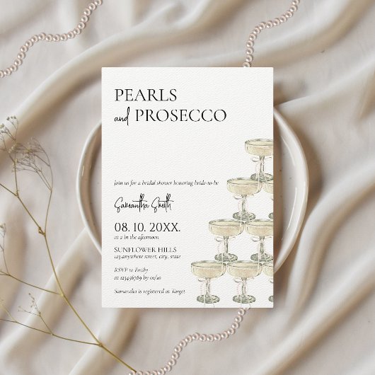 真珠とプロセッコのブライダルシャワー写真 招待状