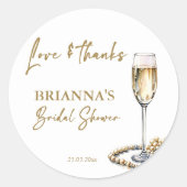 真珠とプロセッコのブライダルシャワー感謝していは君の好意 ラウンドシール (正面)