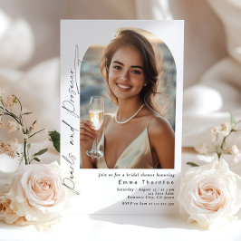 真珠とプロセッコのミニマリストの写真ブライダルシャワー 招待状