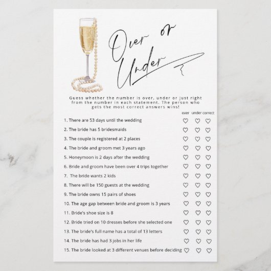 真珠とプロセッコの上または下のブライダルゲーム (正面)